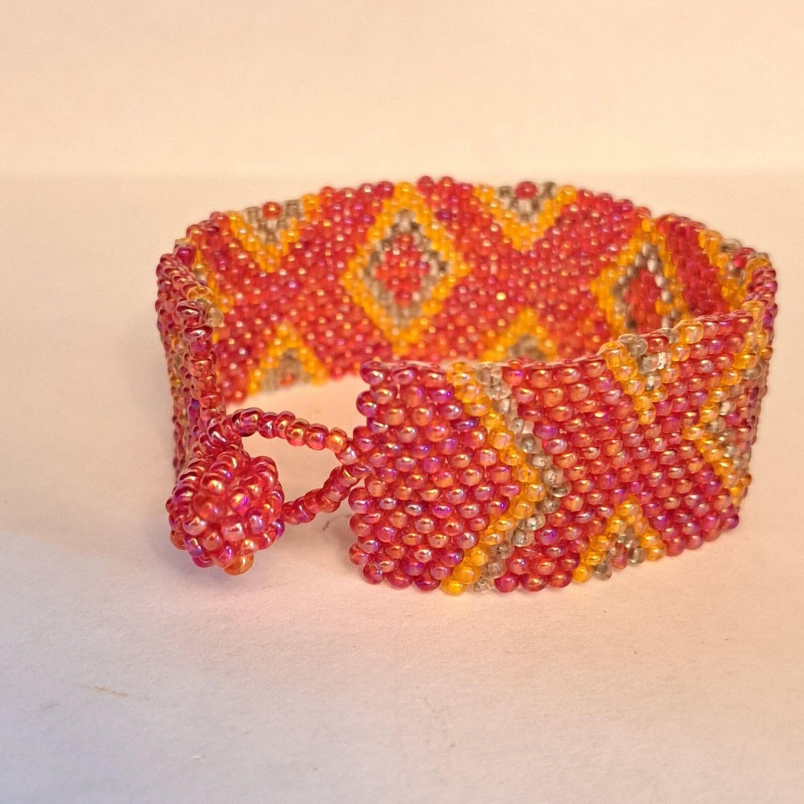 Handmade Seedbead Bracelet Red Geometric Unique