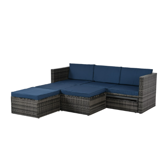 Sofa Set With Chaise Longue. Patio Furniture, Outdoor Wicker Furniture with Coff