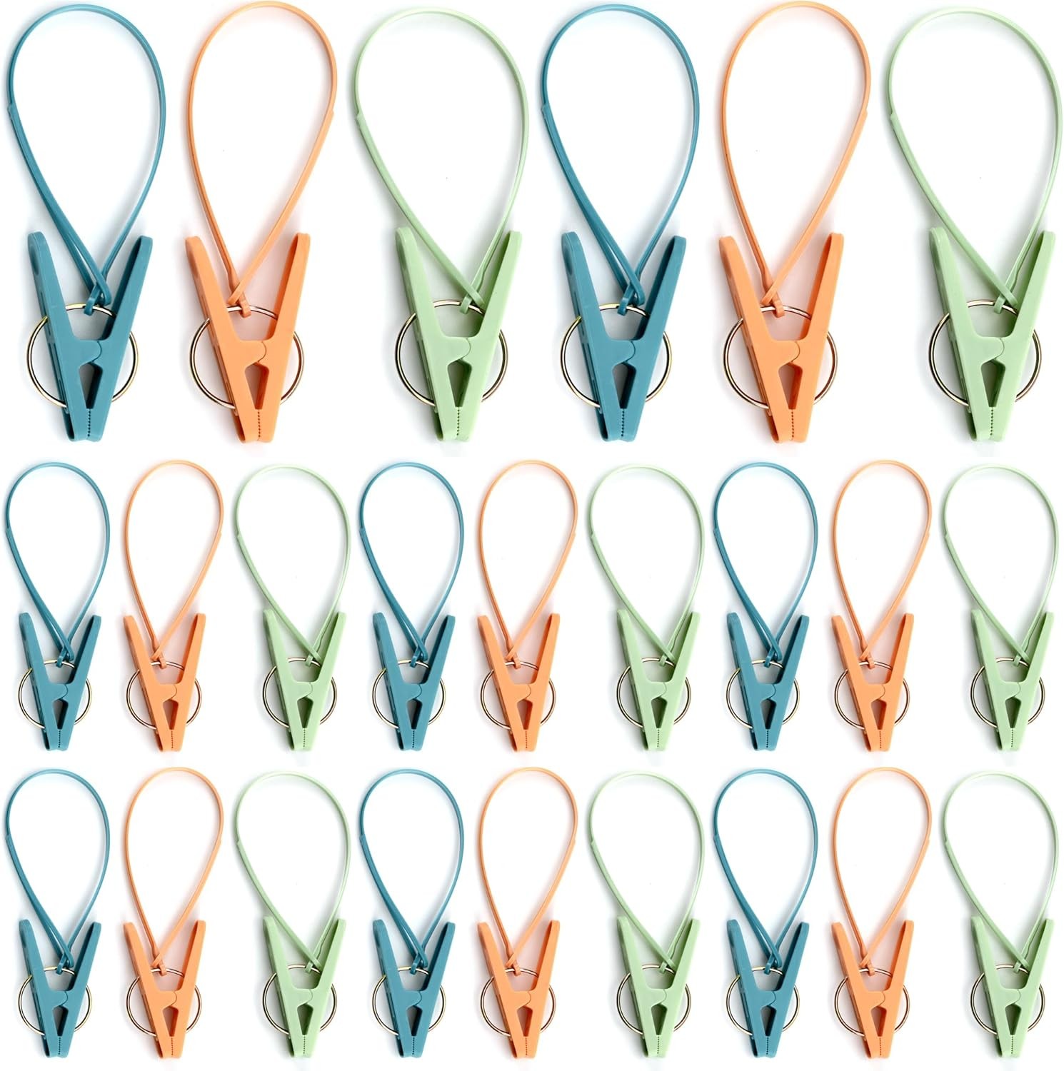 24 Pack Clothes Pins Clothes Peg Clip Pins W/ Plastic Rope Clothesline