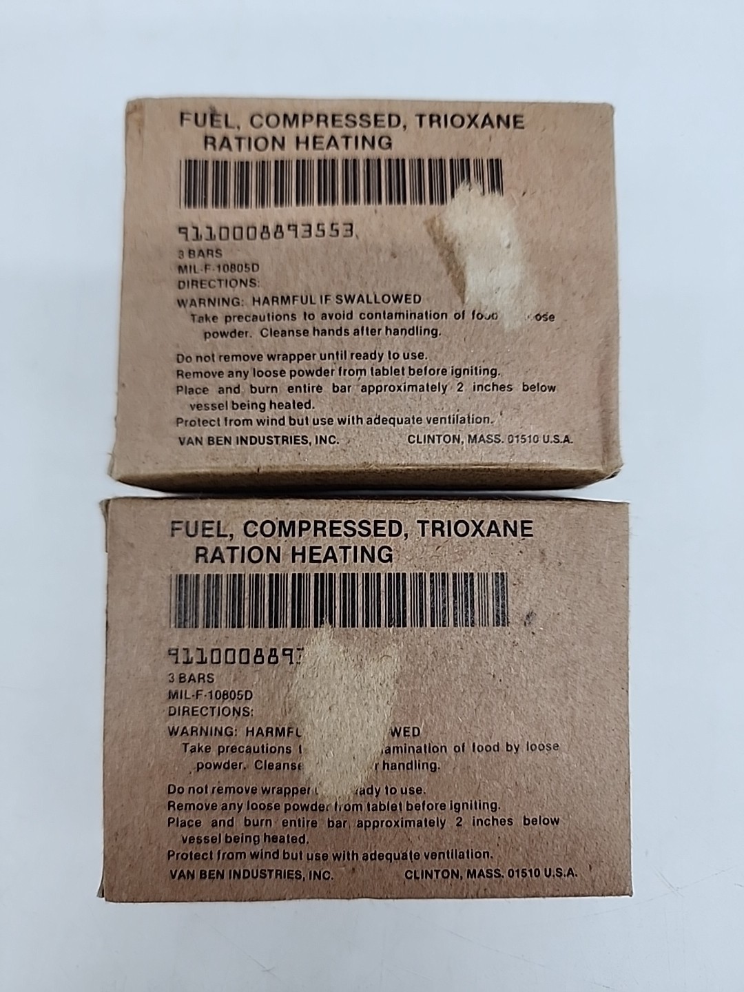 TRIOXANE MILITARY ISSUE LARGE  COMPRESSED FUEL BARS - 2 BOXES, 6 BARS TOTAL- NIB