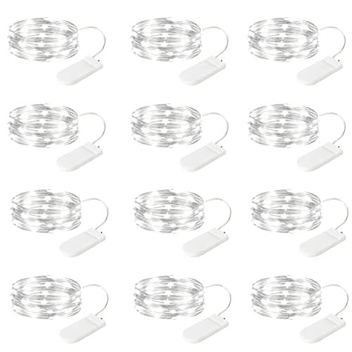 12-Pack LED Fairy Lights 7 Feet Battery Powered Waterproof Silver Wire 20