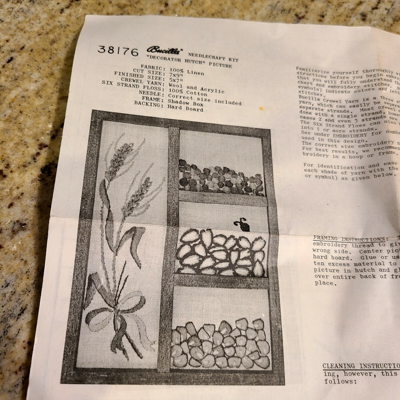 Bucilla Maxim Shadow Box Pattern Needlepoint. Grains Flowers Stove Kettle