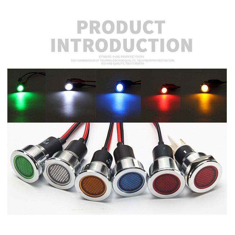 19mm Led metal mounting hole 24v 110v 220v 12v indicator light with 20cm cable