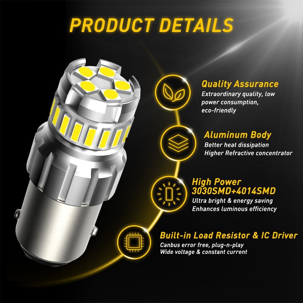 2/4X AUXITO 1156 LED Backup Reverse Lights Bulbs White 4014 SMD High Power