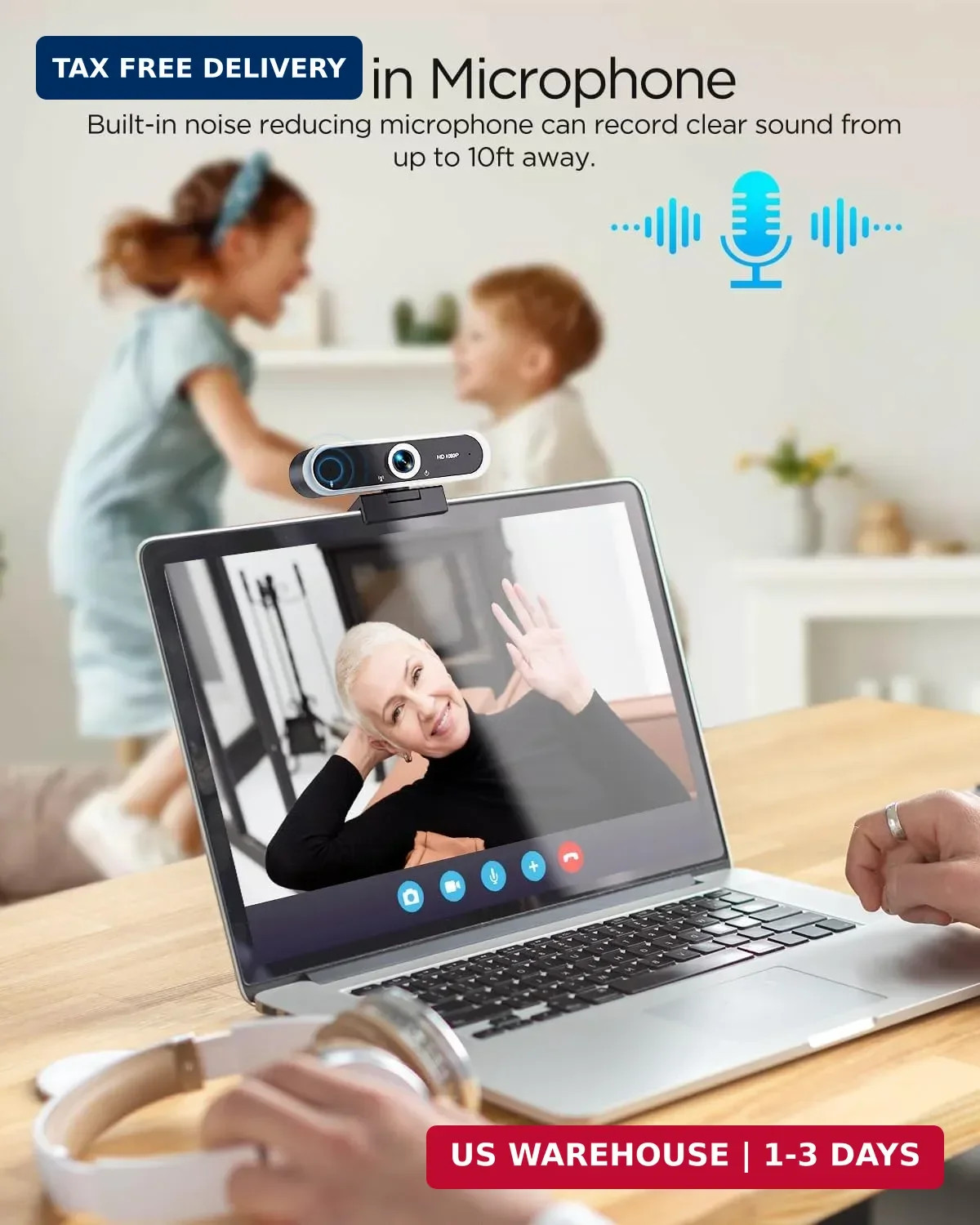Webcam 1080P with Microphone & Privacy Cover for PC/Laptop, USB Computer Camera