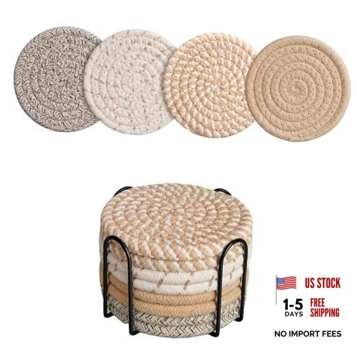 Coasters Set of 8 for Drinks with Holder,4 Colors Absorbent Multicolored