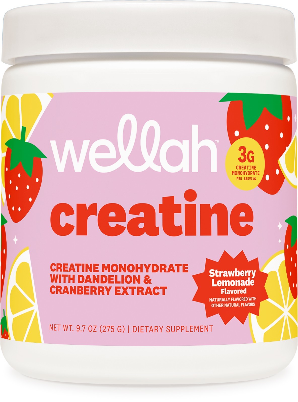 Wellah Creatine for Women (50 Servings, Strawberry Lemonade)