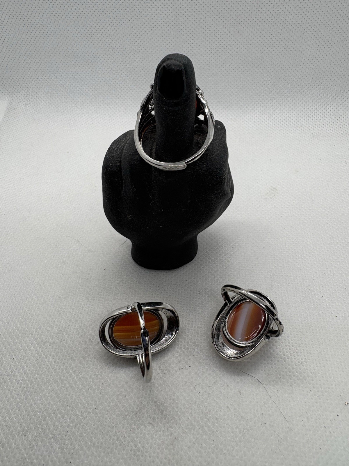 Red Agate Adjustable Alloy Ring