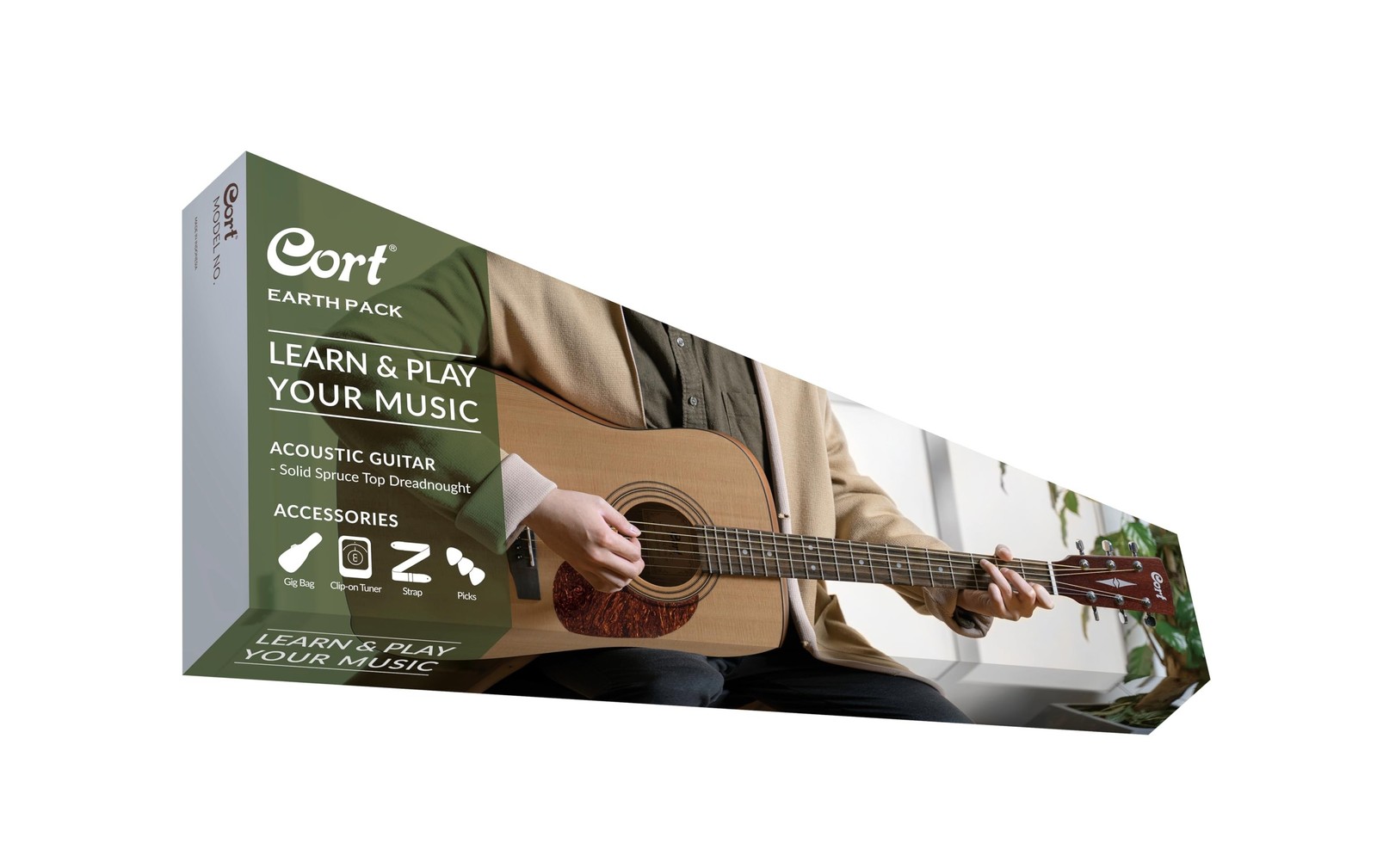 Cort 6 String Acoustic Guitar Pack, Right, Open Pore, Full (EARTHPACKOP-A)
