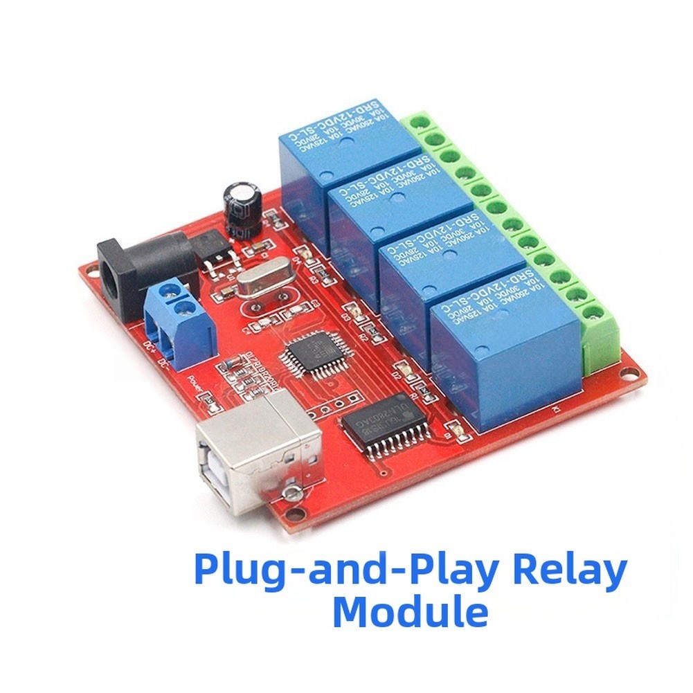 4 Channel USB Relay Module with Flexible Power Options and Secure Mounting