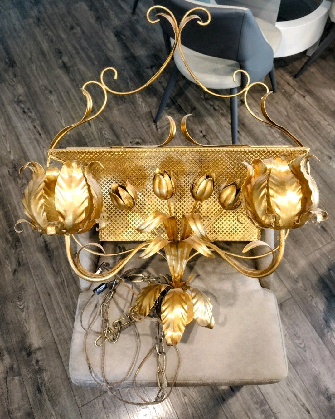 Large Vintage 1970's Gold Gilt Wall Mounted Planter Box