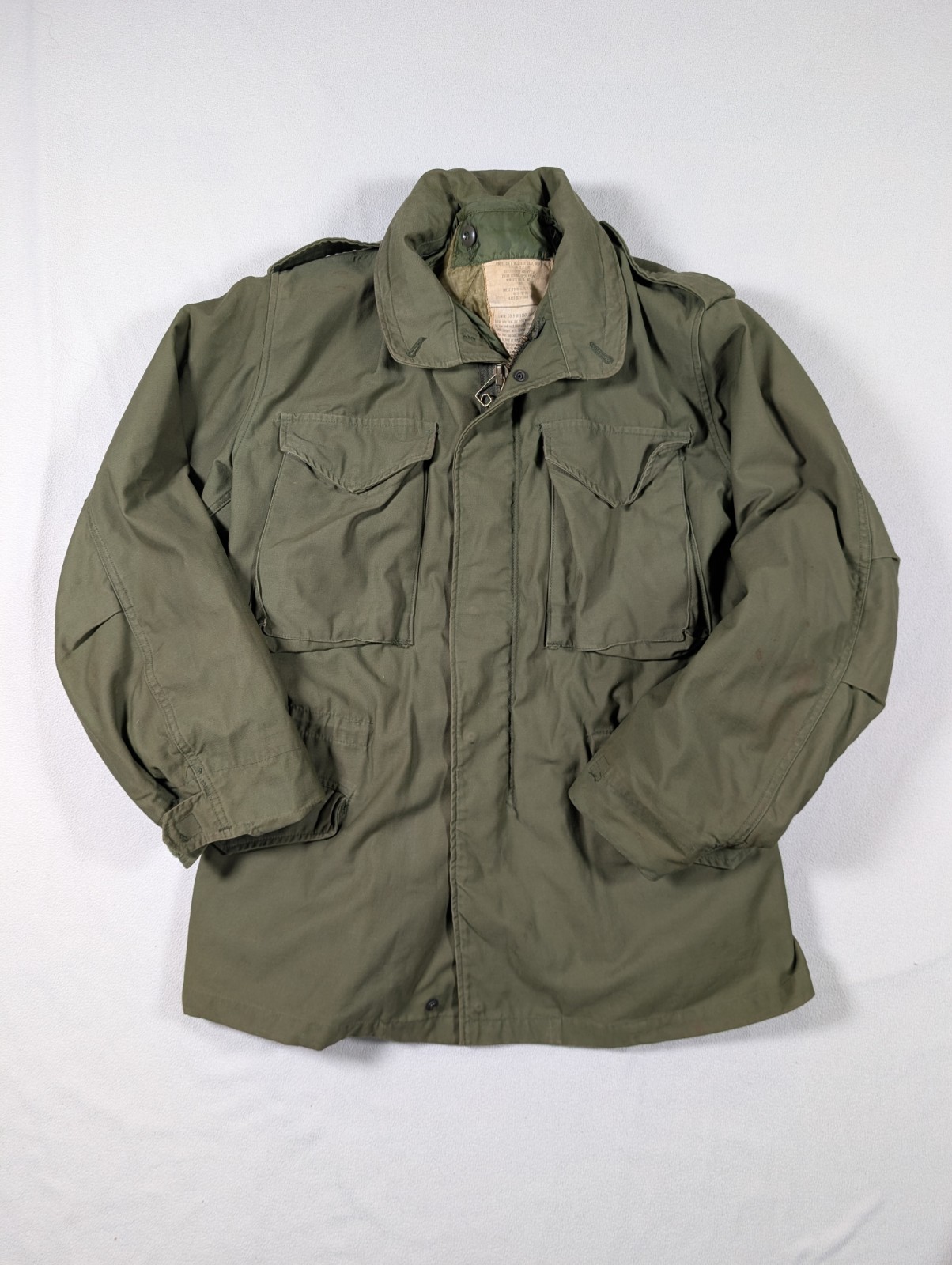 VTG 70s US Army Coat Cold Weather Field Jacket OG 107 M65 Hooded & Liner Green S