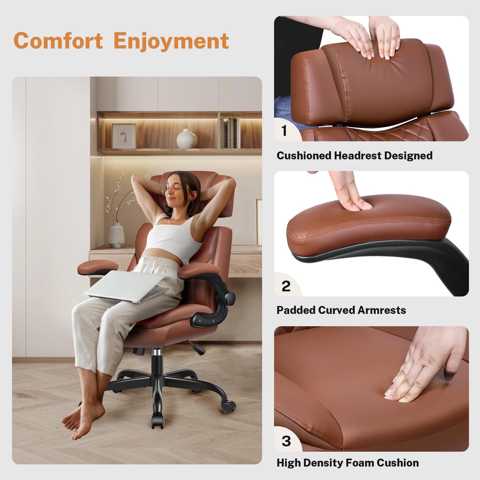 Office Chair Flip Up Arms, Executive Leather Office Chair Ergonomic Desk Chair