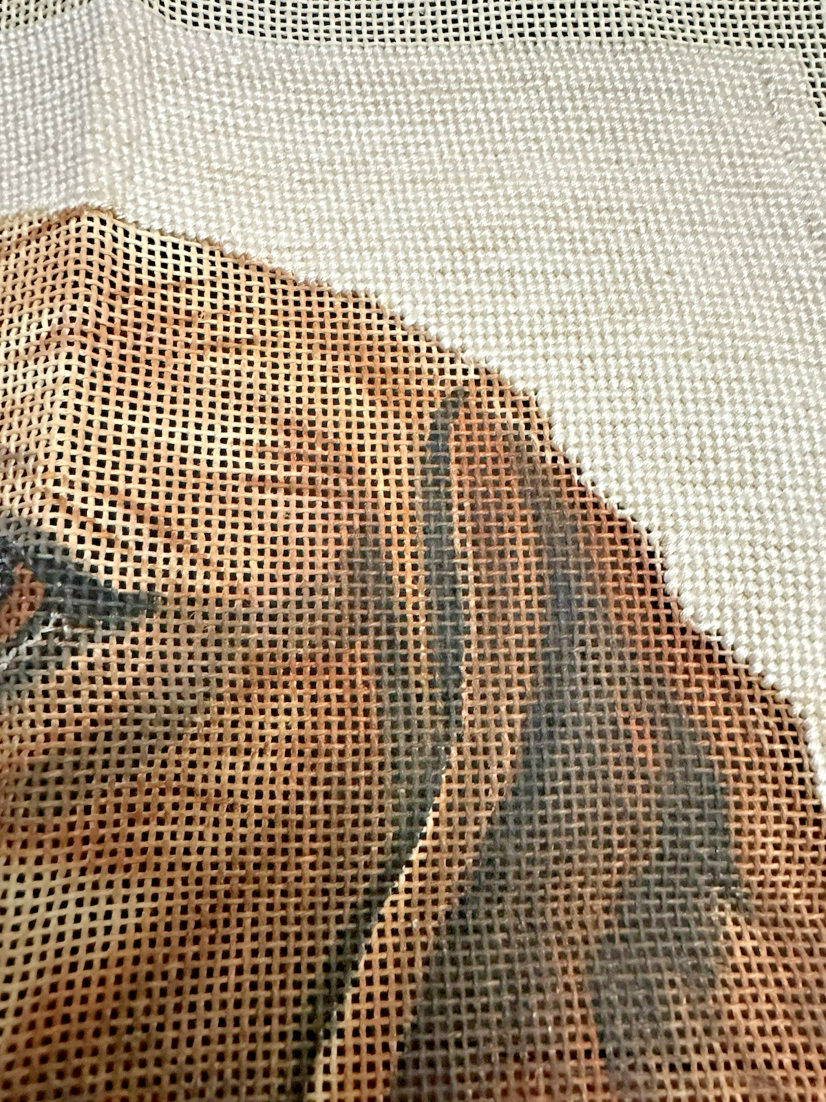 Vintage needlepoint canvas BEAGLE 10.5" x 10.5" 14 HPI started - no threads