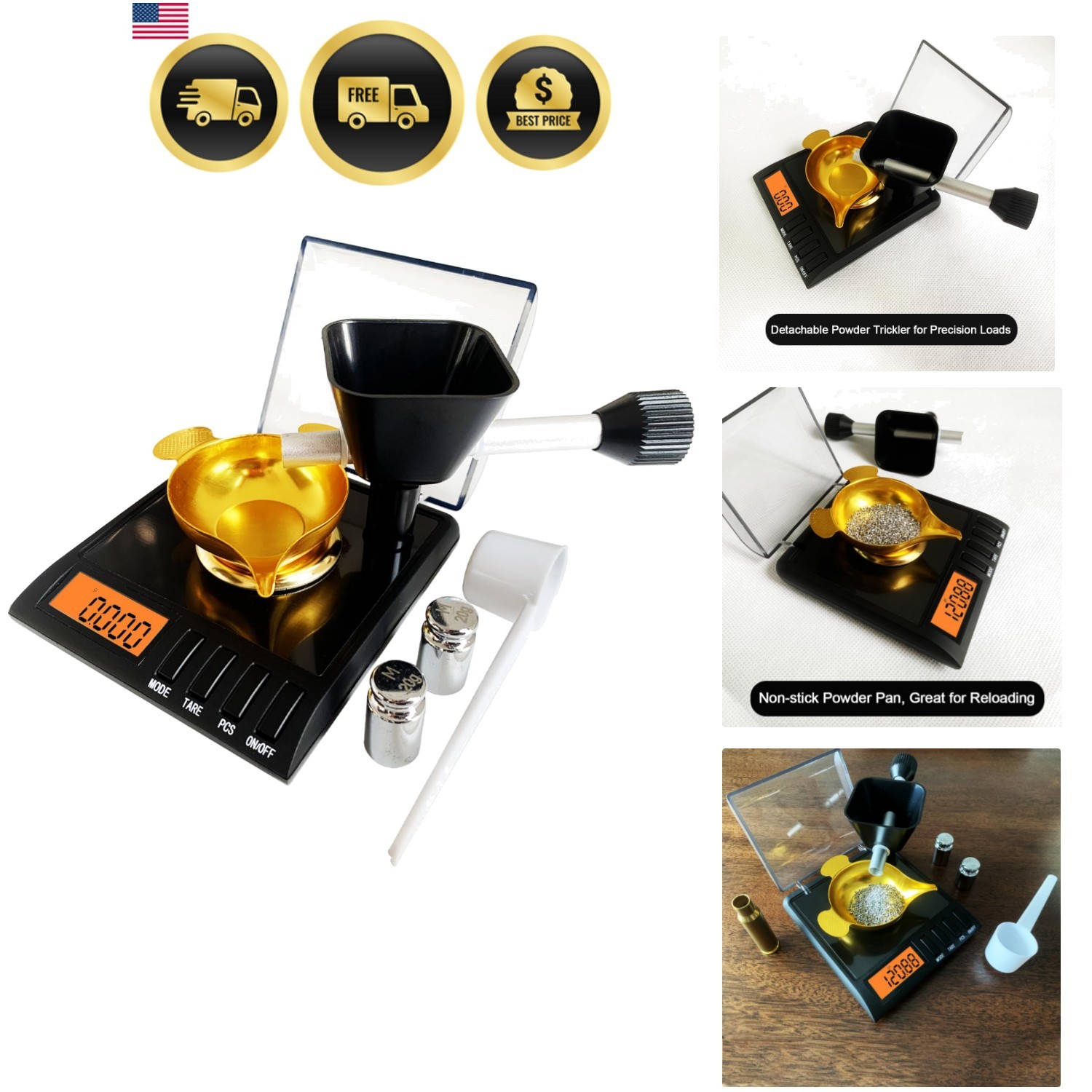 Reloading Scale with Powder Trickler, 750 Grains x 0.02 gn, Metal Powder Pan ...