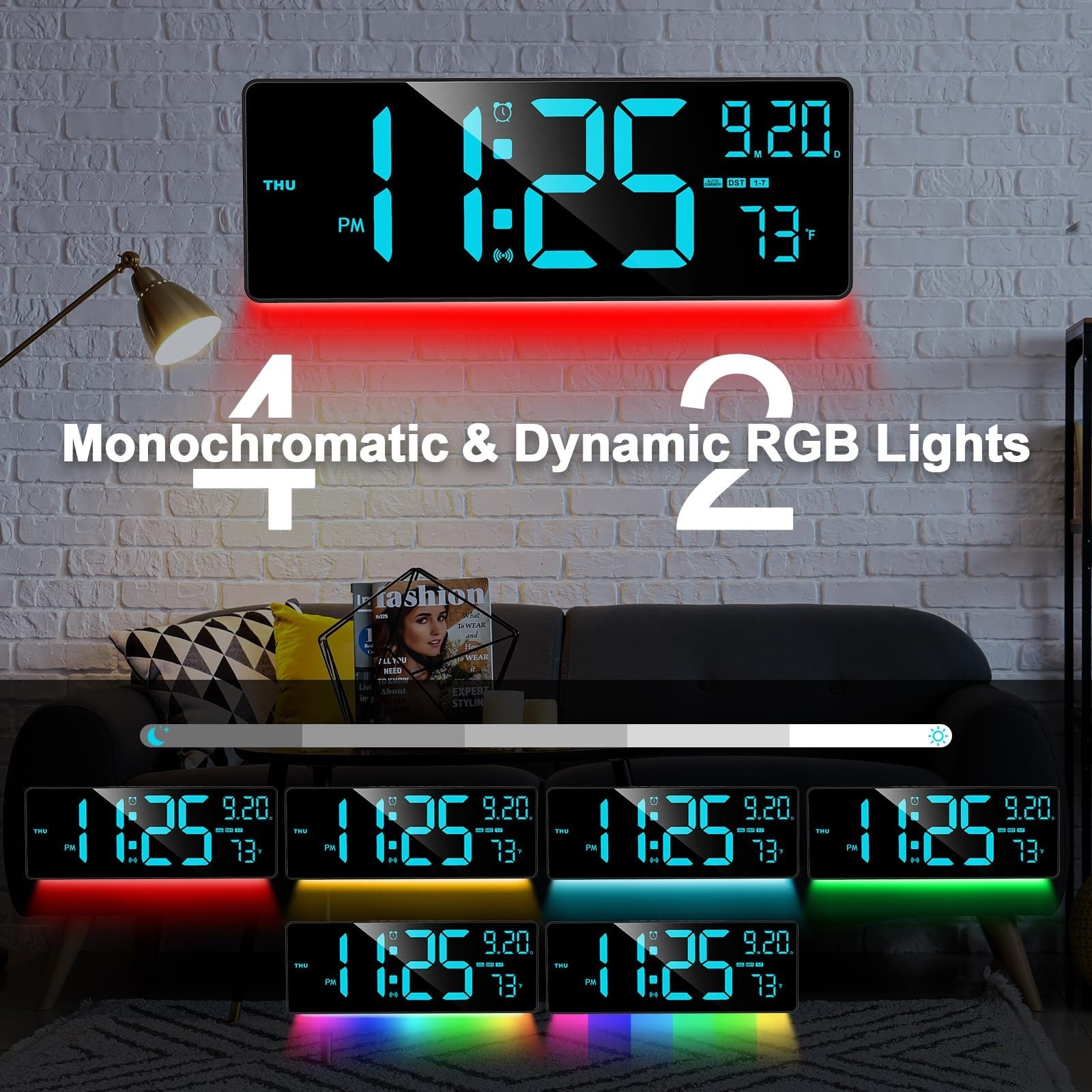 XREXS 16.3" Bluetooth Large Digital Wall Clock with Remote Control, Auto Time...