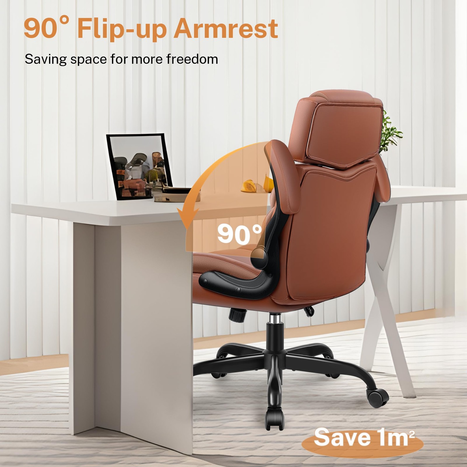 Office Chair Flip Up Arms, Executive Leather Office Chair Ergonomic Desk Chair