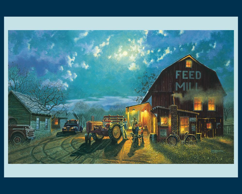 Tales of the Day Tractor digital Panel  Cotton quilt fabric wall hanging 36 X 44