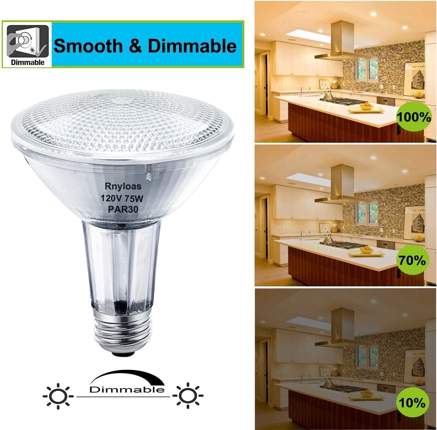 6 PACK PAR30 Long Neck Bulbs 60W Dimmable 3000K Warm White E26 medium Ba