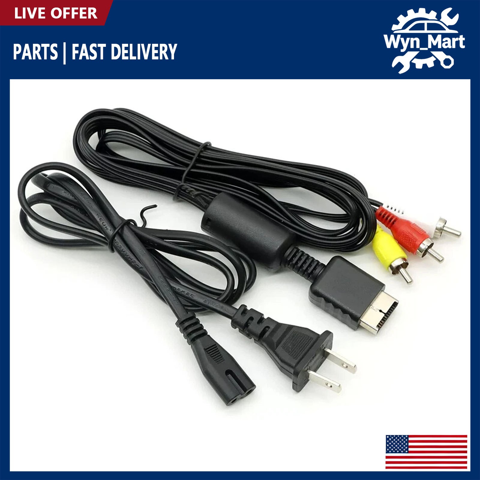 Audio AV RCA&AC Cable Power Supply Adapter Cord For Sony Playstation 1/2 PS2 FAT