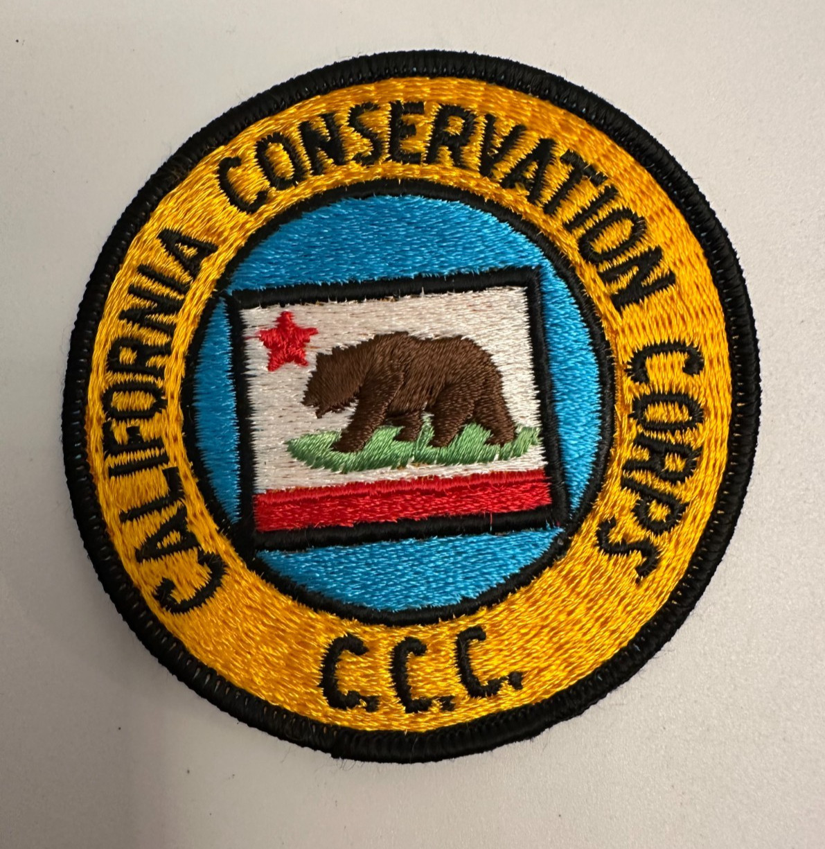 California Conservation Corps CCC vintage embroidered patch 3" round bear emblem