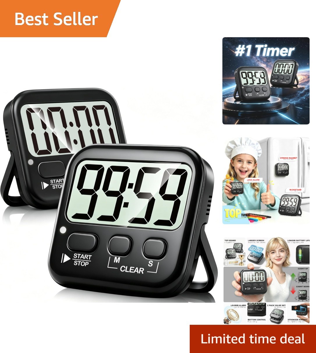 Versatile 2 Pack Countdown Timers - Perfect for Cooking, Study, and Exercise
