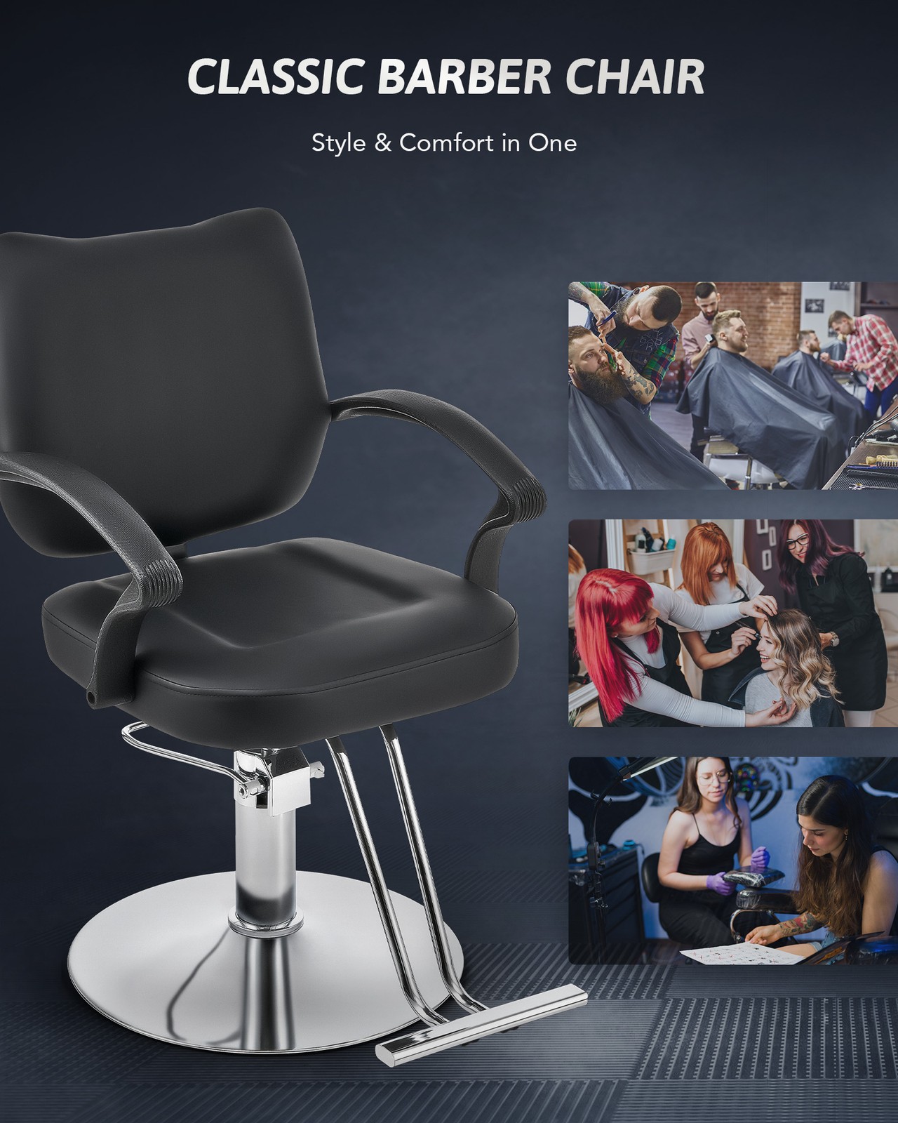 All Purpose Hydraulic Barber Chair Reclining Salon Shampoo Beauty Black styling