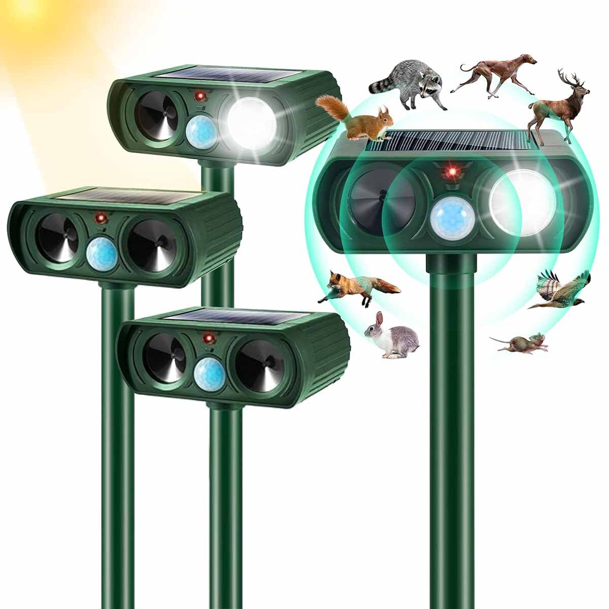 Upgrade Animal Repeller Ultrasonic Solar Power Outdoor Pest Cat Mice Deer Sensor