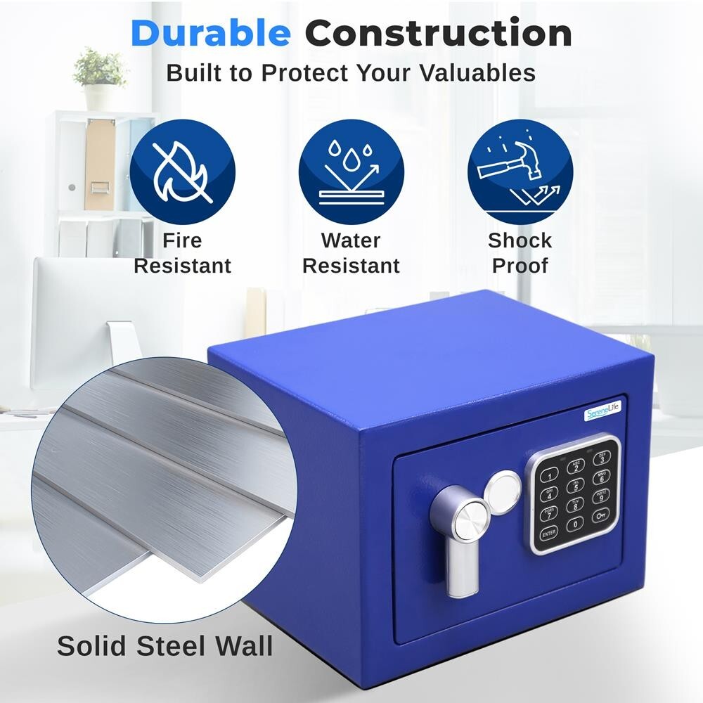 SereneLife Compact Electronic Safe Box w/ Digital Touch Pad w/ Keys (Blue)