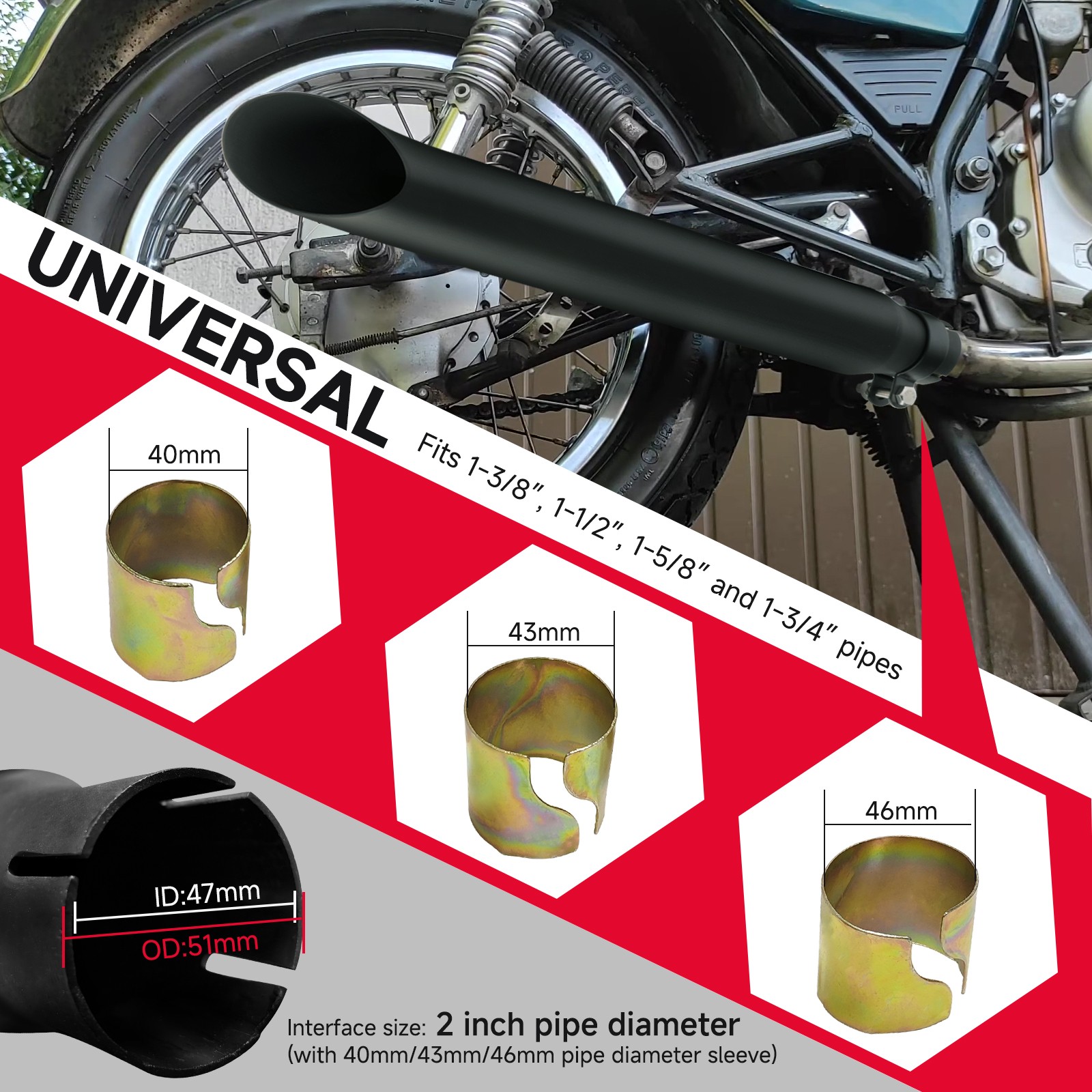 1x 20" Exhaust Muffler Pipe Slip-On For Kawasaki Vulcan S VN 650 900 800 Bobber