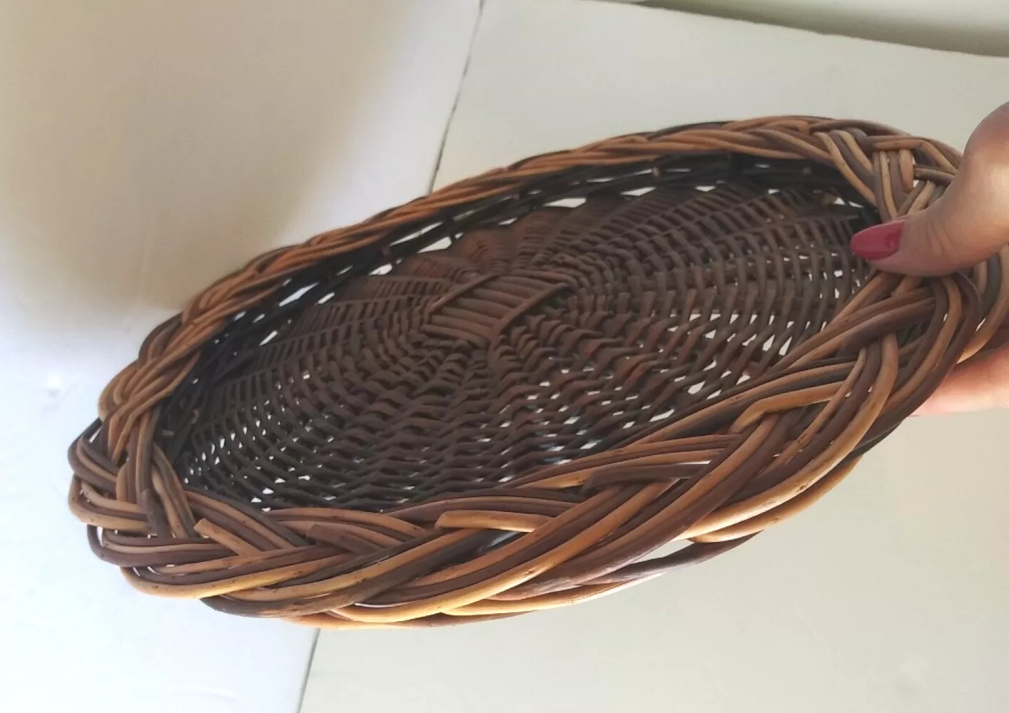 Woven Wicker Wall or Table Flat Basket - Centerpiece 14" Diameter, 2" Deep