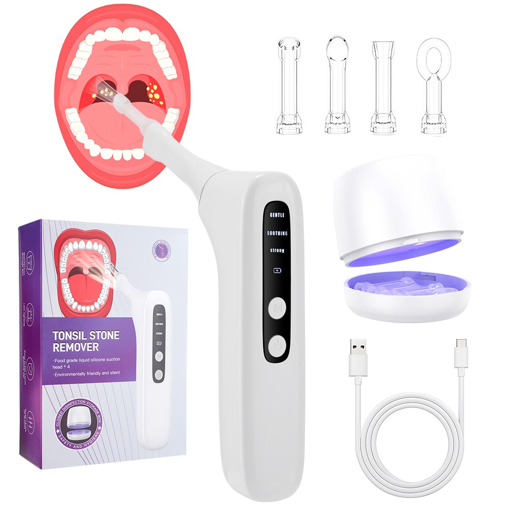 Electronic Vacuum Tonsil Stone Remover Kit LED Light 3 Mode Tonsil Stone Cleaner