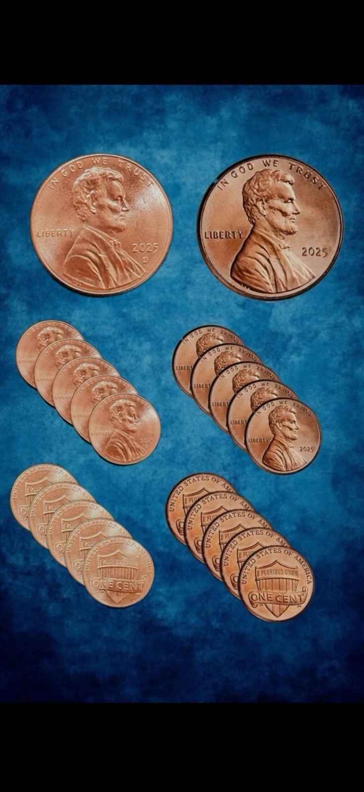 10•2025 Pennies: (5 P, 5 D Mints) FINAL YEAR! ✅ UNCIRCULATED Shiny RED ✅ Sale!