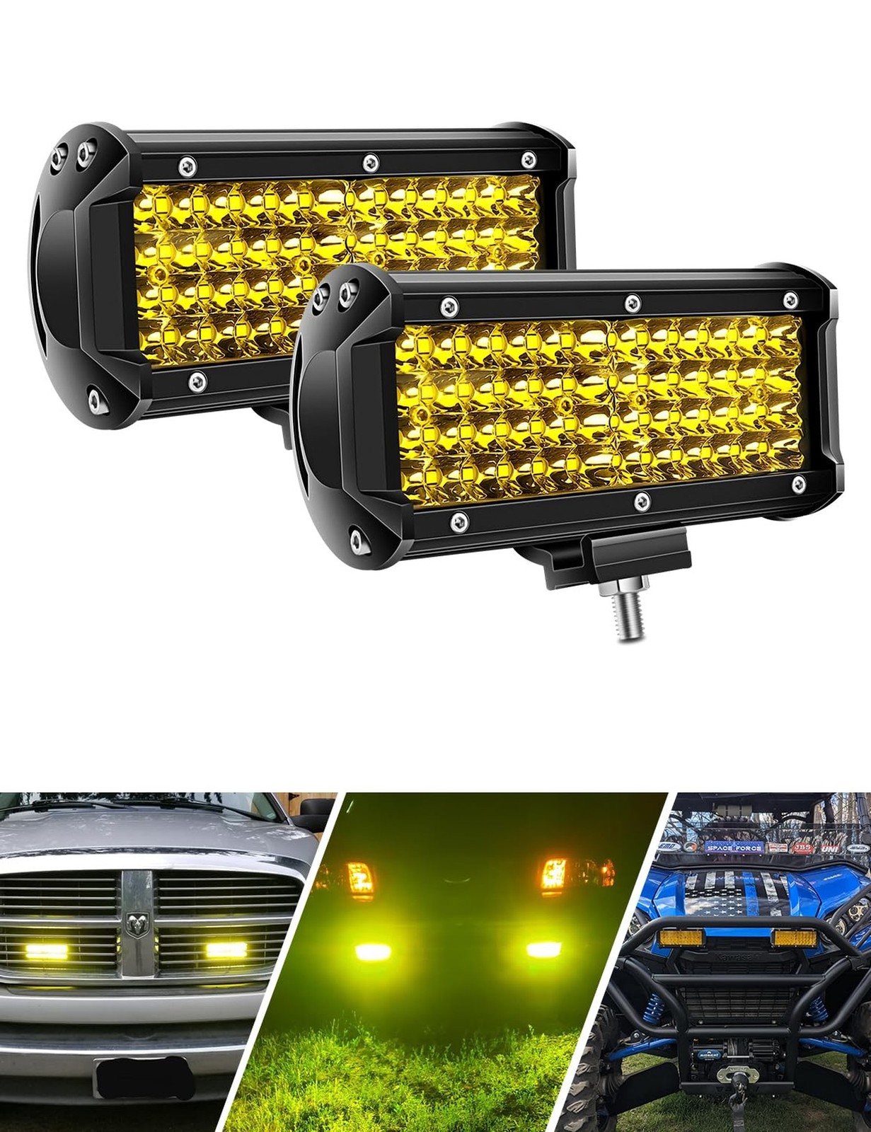 Amber Fog Lights, 7 Inch 2PCS Yellow Led Light Bar Spot Beam 11,520 LM Quad R...