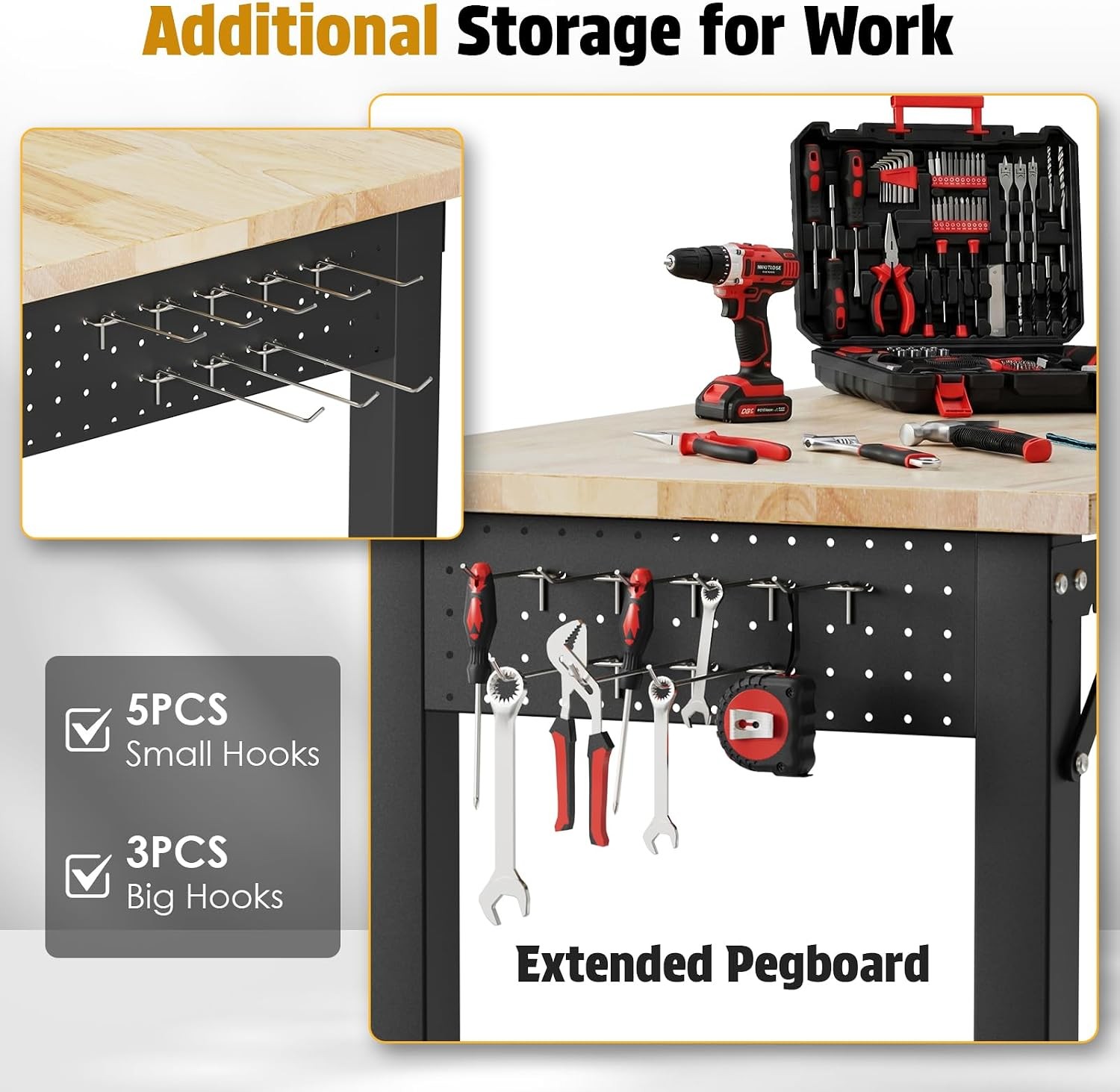 60" x 22" Heavy Duty Workbench 2000 LBS Capacity 31.5-39.5 in Adjustable Work
