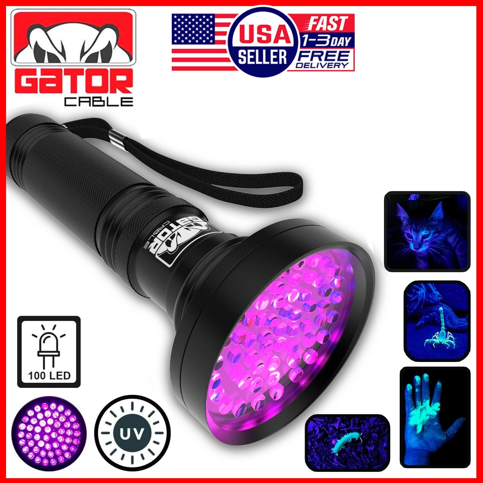UV Ultraviolet Light Flashlight Inspection 100 LED BlackLight 395nM  Lamp Torch