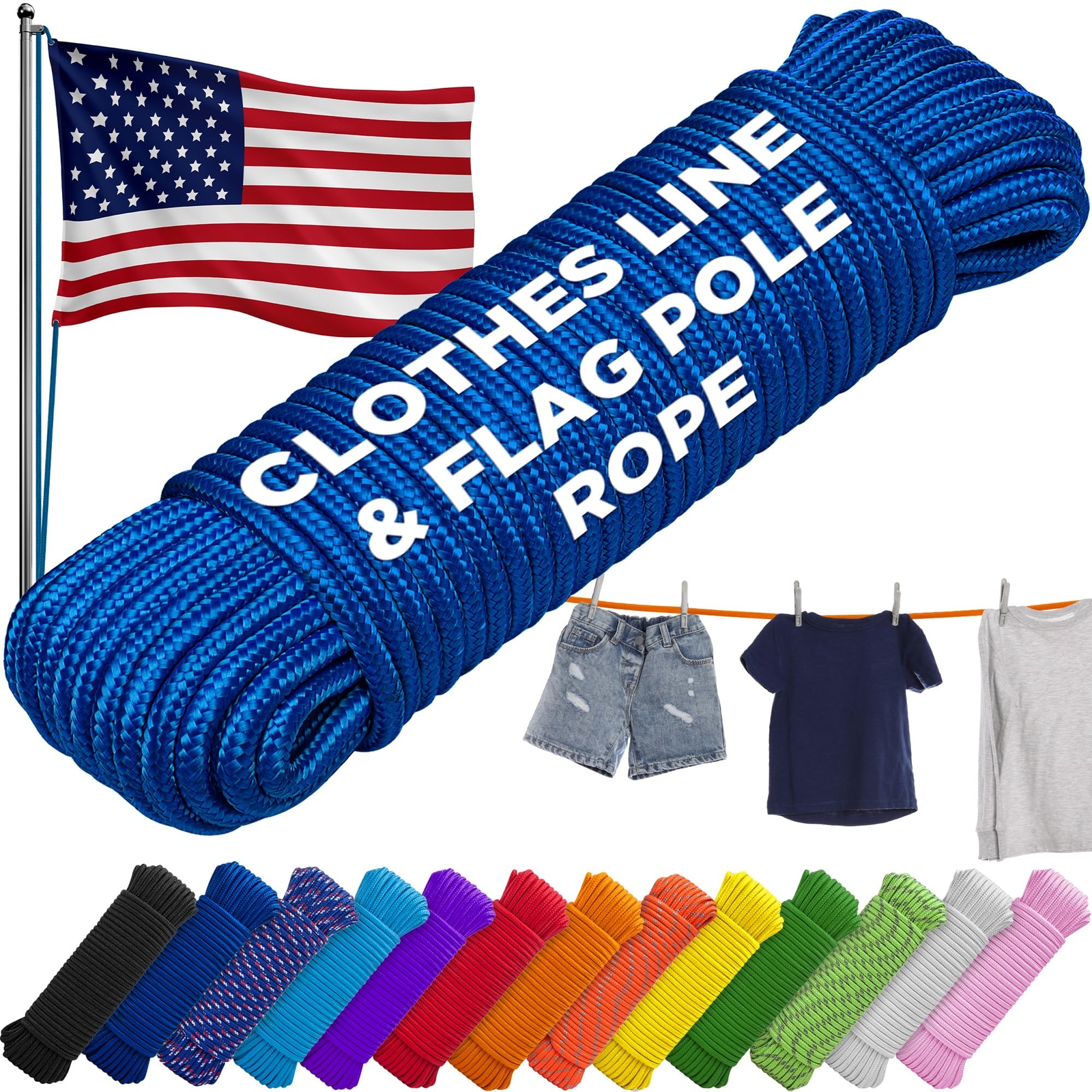 Rope 90 Feet x 1/4 Inch (7mm)  Blue Laundry Drying line Home & Kitchen Indoor