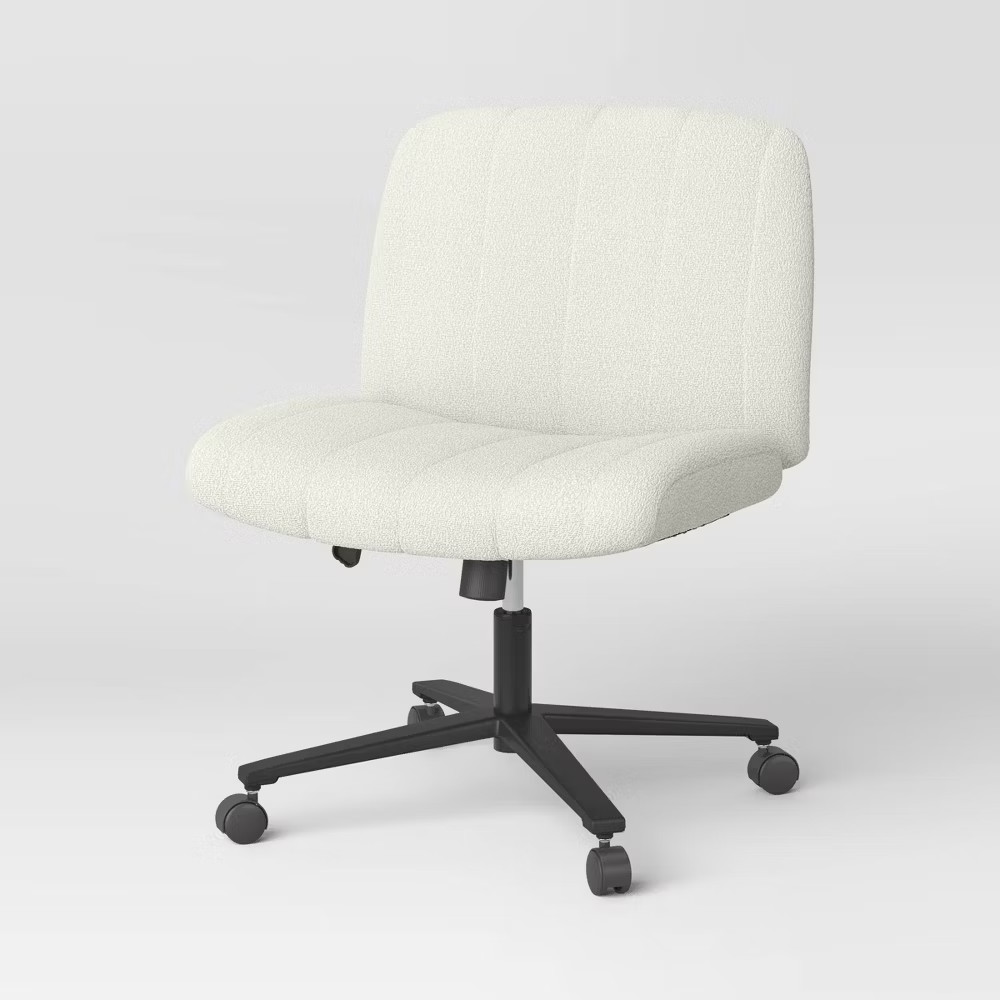 Upholstered Criss Cross Armless Office Chair with Metal Swivel Base - Room