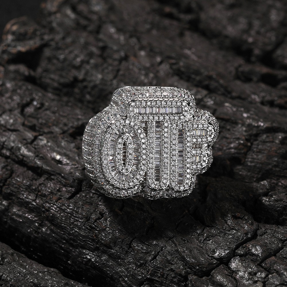 Full 5A Zircons Hip Hop Casting OTF Letters Rings 18K Real Gold Plated Jewelry