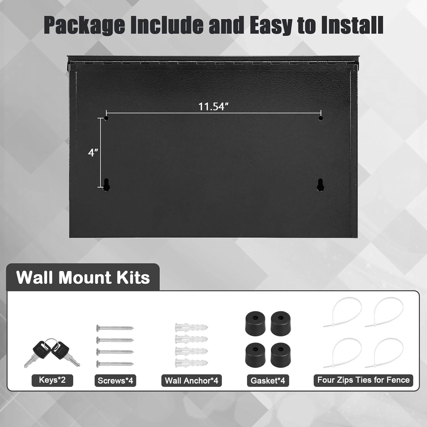 Large Capacity Locking Wall Mount Mailbox - Black