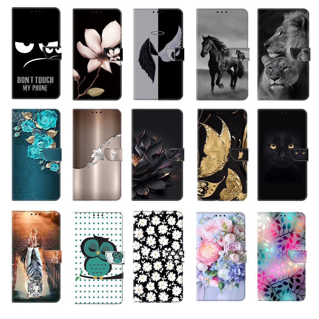 Printed Cat Lion Flower Wallet Cover Case For S22 S20 S21 Ultra S20 FE S21 FE