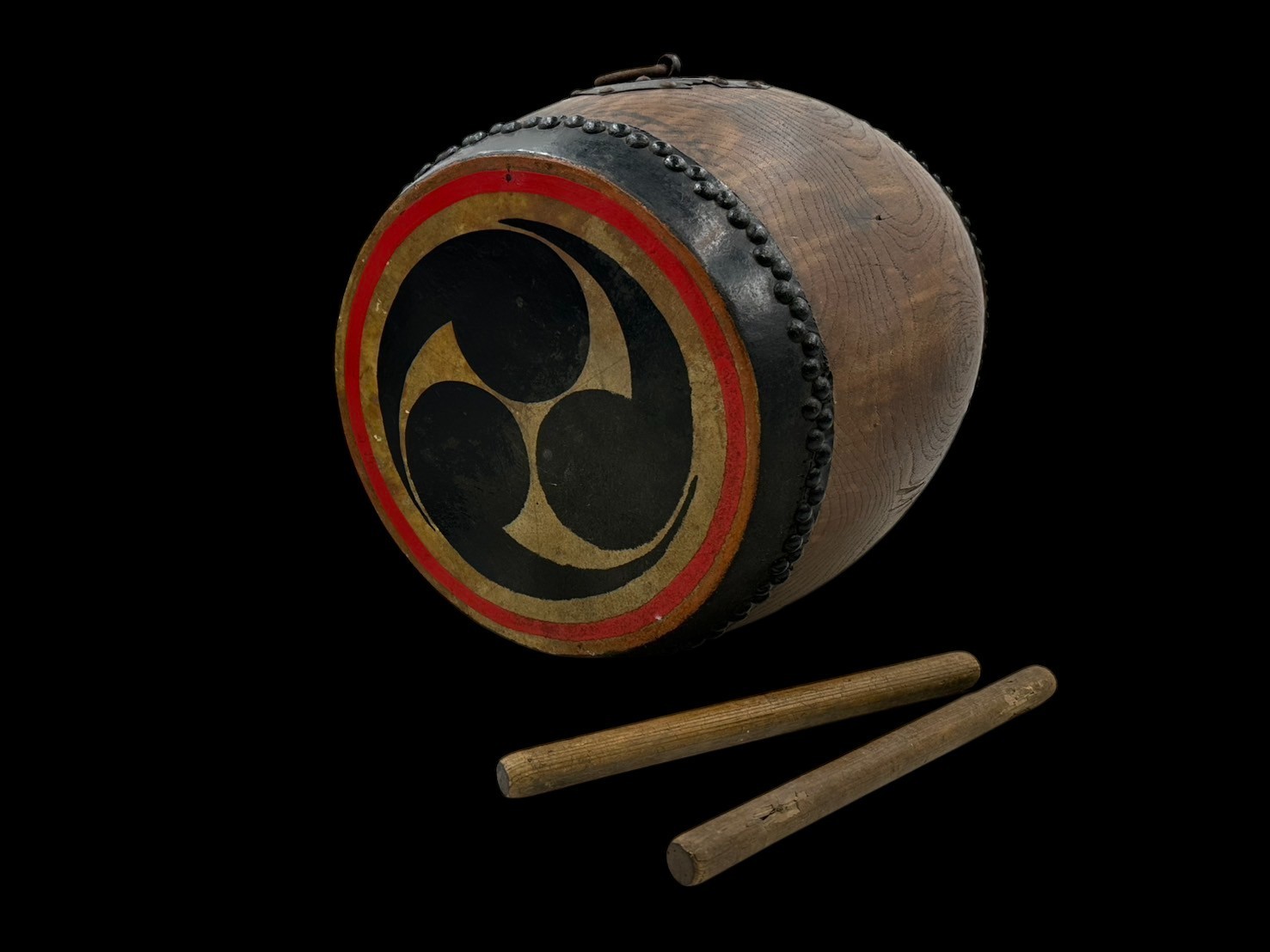Japanese 1920's Antique Taiko Drum +stick Used in Traditional Temple Festival