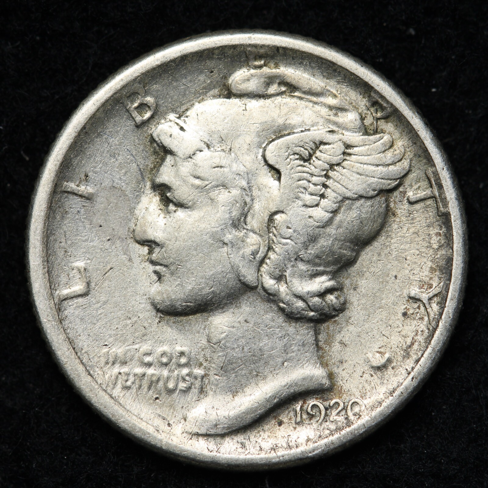 1920-S Mercury Silver Dime AU E295 QRNF