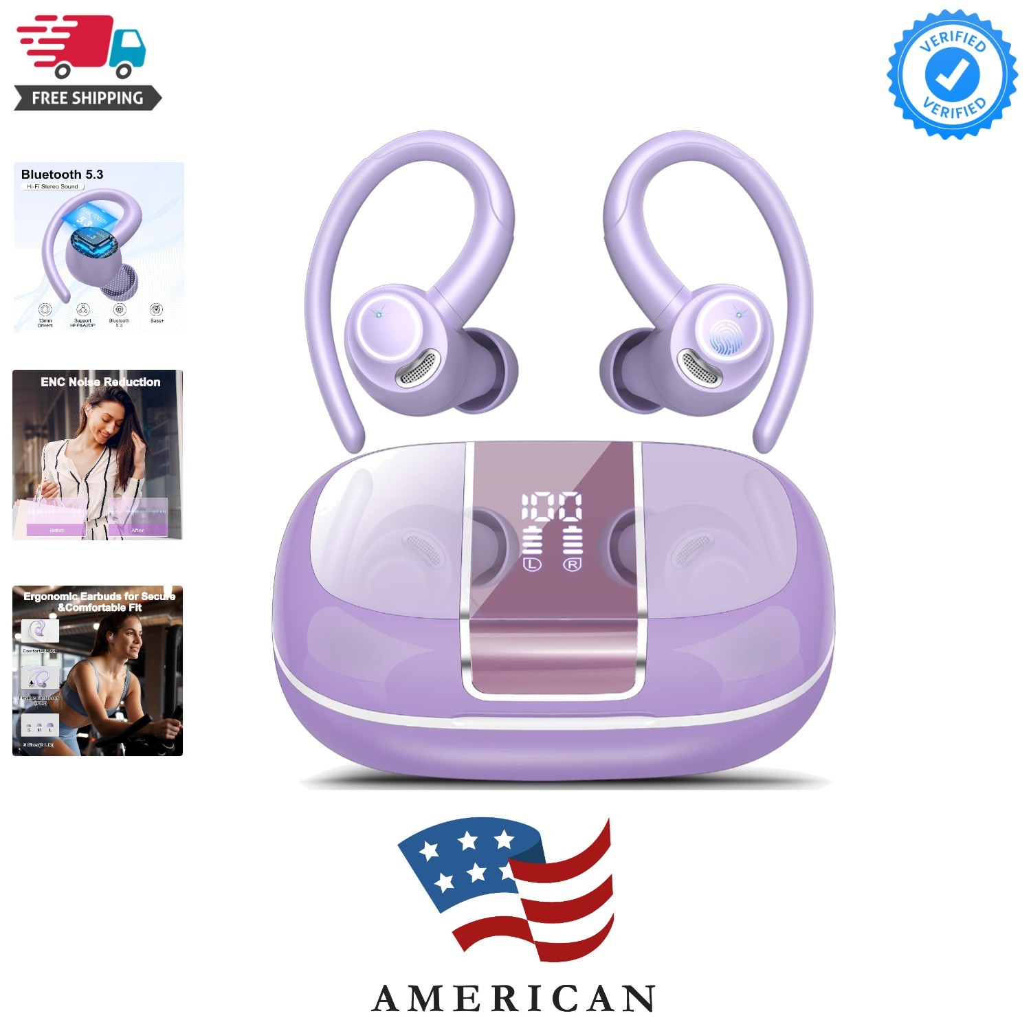 Wireless Earbuds Bluetooth 5.3 Headphones Sports, 48H Over Ear Buds with ENC ...