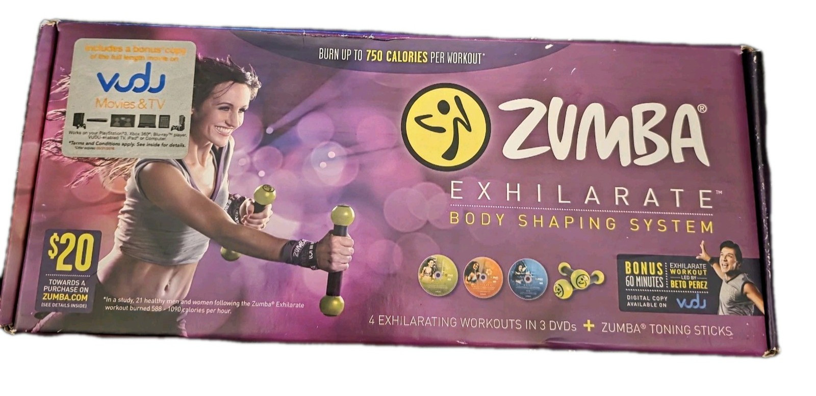 New Zumba Fitness Exhilarate Body Shaping System Includes DVDS and Stick