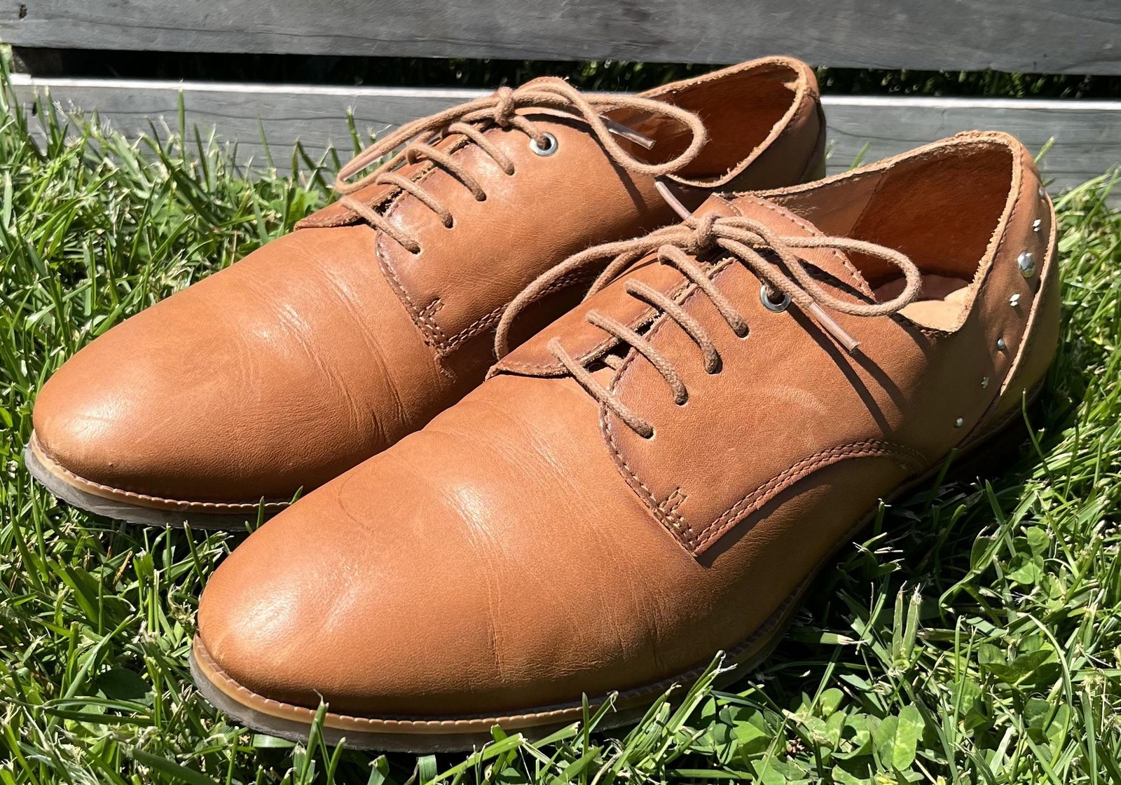 Pikolinos Shoes Womens Size 10 Brown Leather Lace Up Oxford Almond Toe Studded