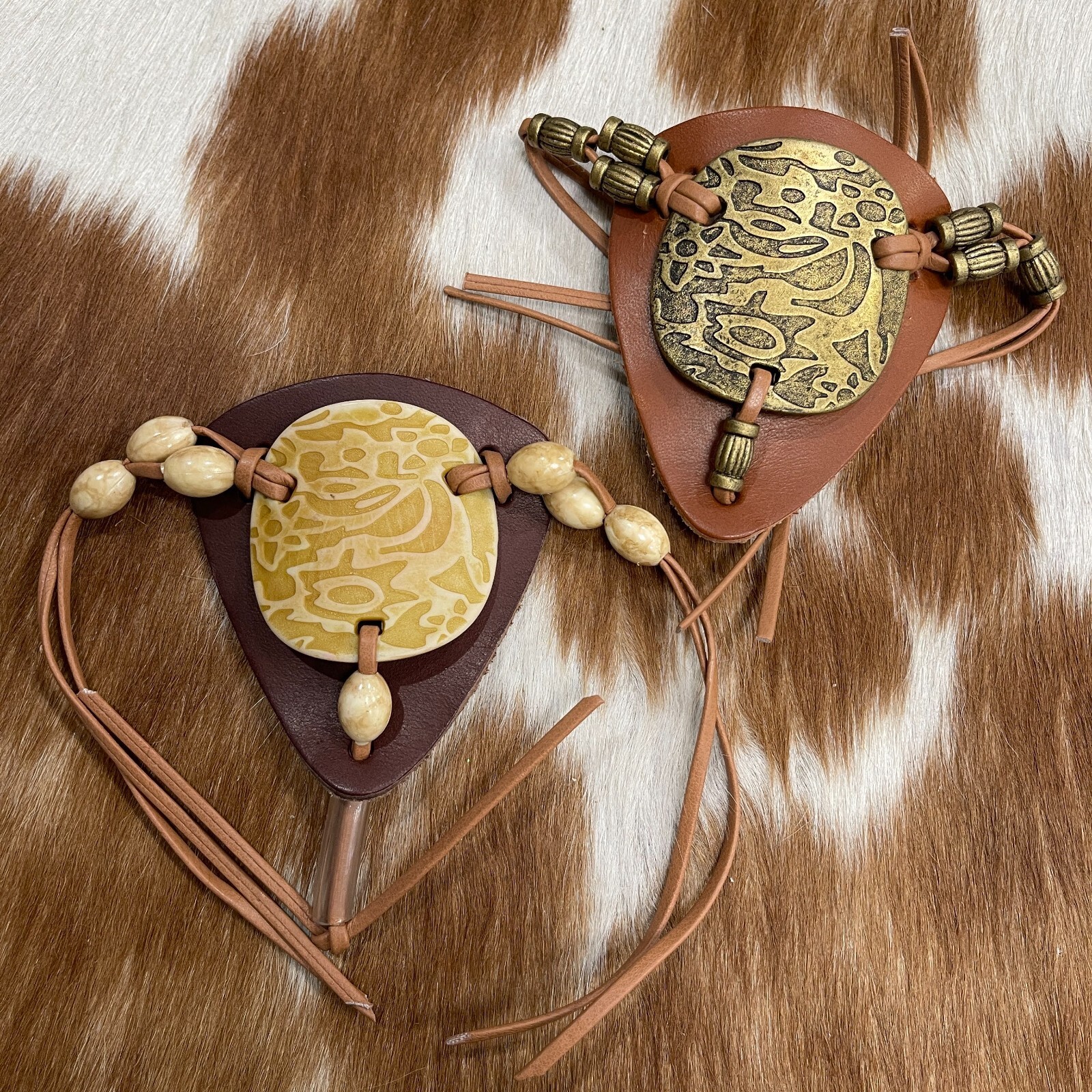 Italian Leather Sandal Uppers Tribal DIY Jewelry Cosplay Medallion Pair - Avetco