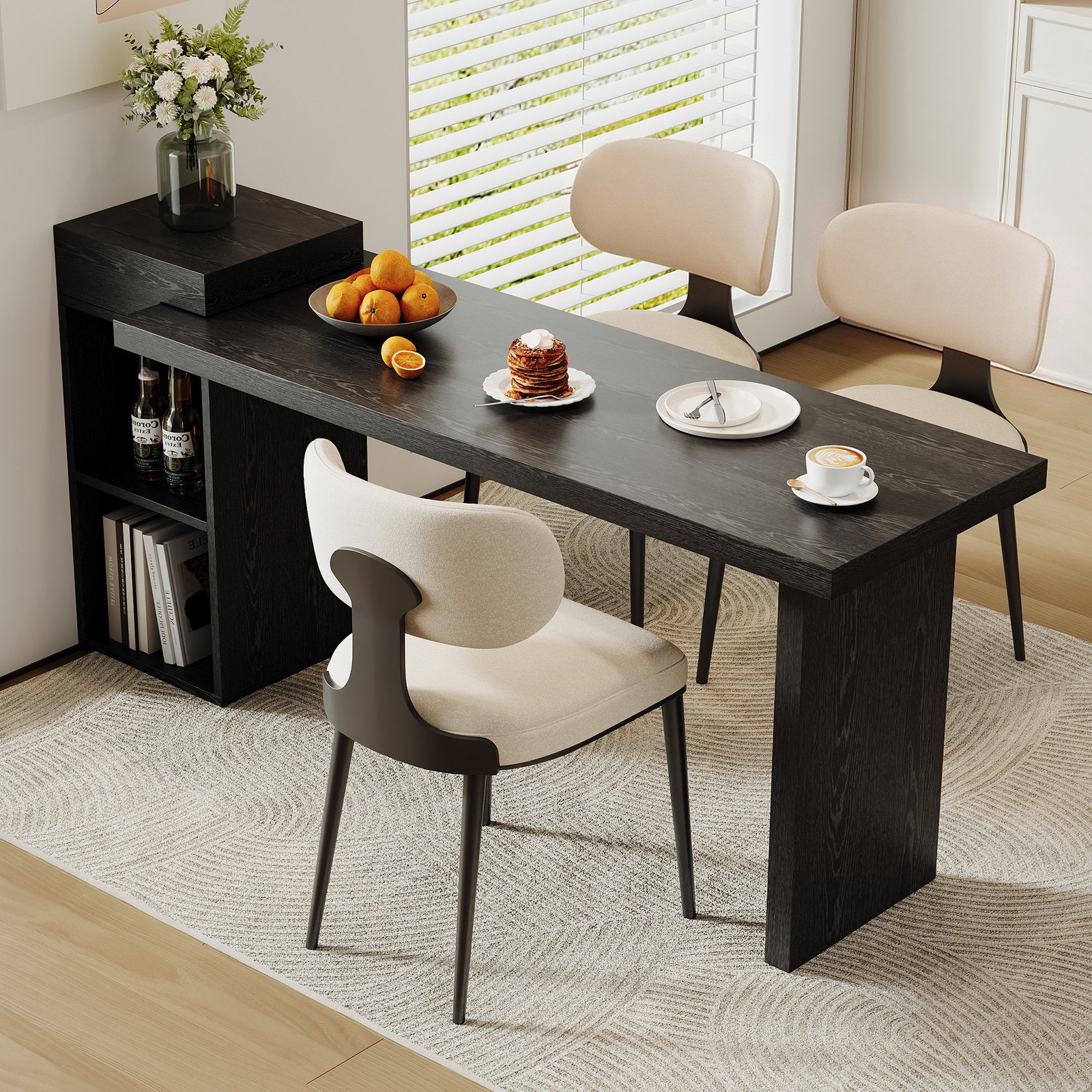 Modern Black Wood Grain Sofa Side Table - MDF Multipurpose Entryway Console Tab