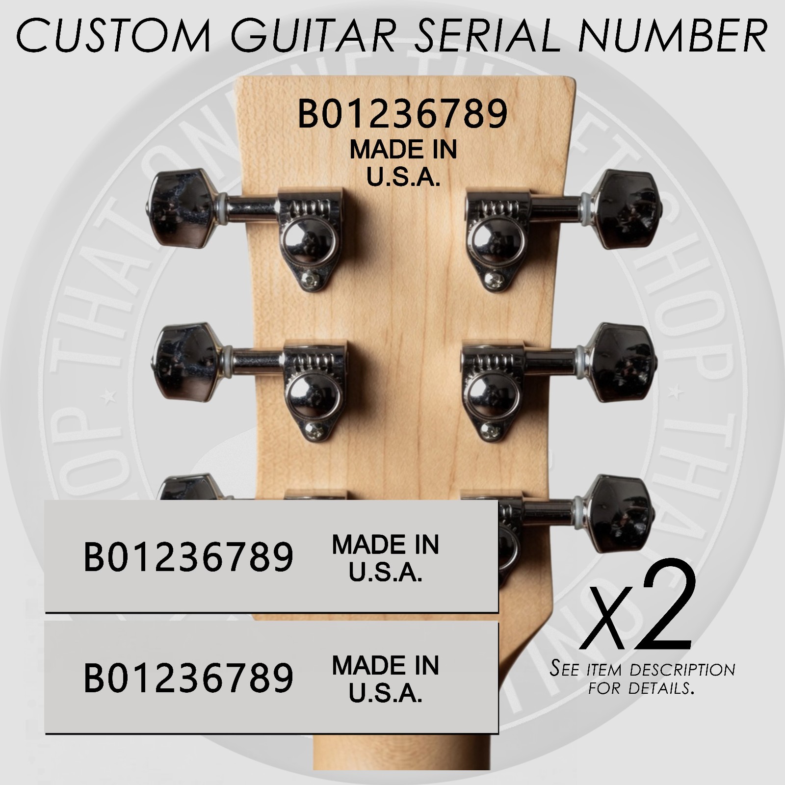Custom Guitar Serial Number Waterslide Headstock Decals (Set of 2)