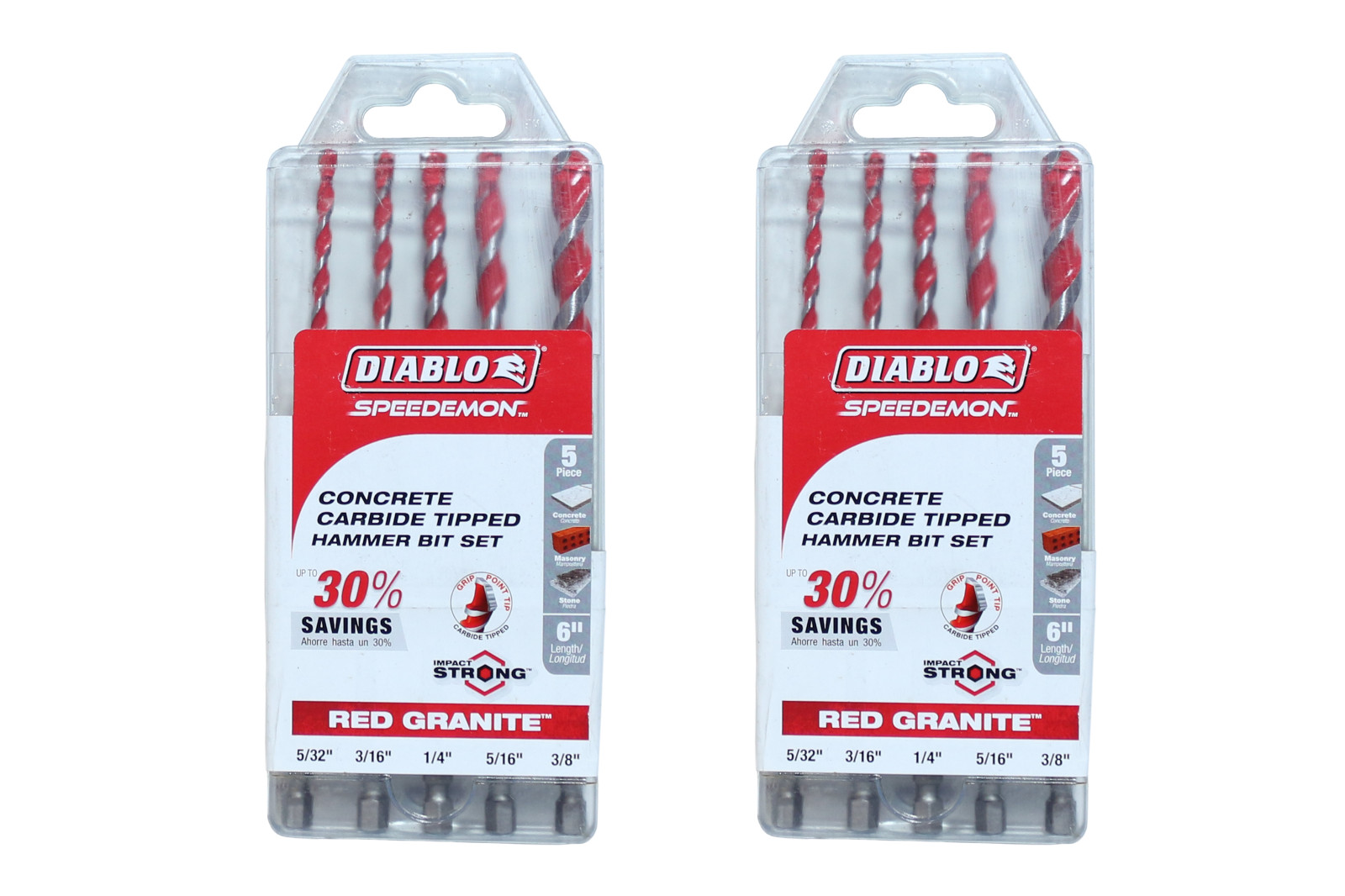 2pck Diablo (DMARG1220-S5) 5pc Red Carbide Tipped Concrete Hammer Drill Set-NEW